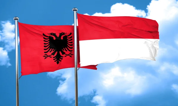 Bandiera Albania con bandiera Indonesia, rendering 3D — Foto Stock