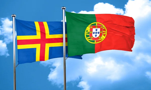 De vlag van de Ålandseilanden met Portugal, 3D-rendering — Stockfoto