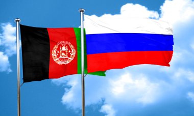 Rusya bayrağı, 3d render ile Afganistan bayrağı