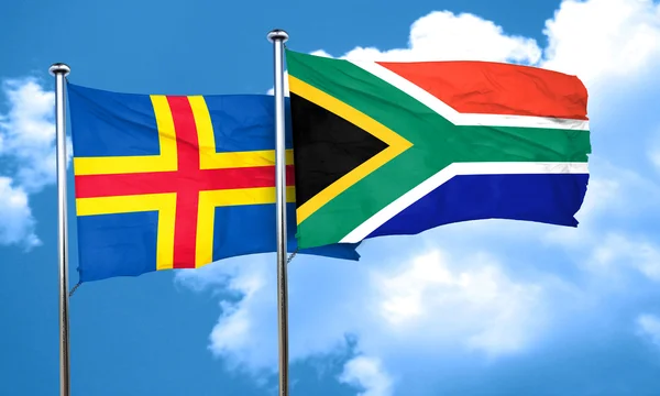 De vlag van de Ålandseilanden met Zuid-Afrika, 3D-rendering — Stockfoto