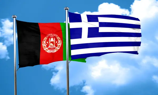 Σημαία του Αφγανιστάν με Ελλάδα σημαία, 3d rendering — Φωτογραφία Αρχείου