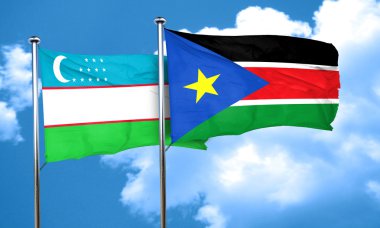 Güney Sudan bayrağı taşıyan Özbekistan bayrağı, 3D görüntüleme