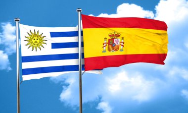 İspanya bayrağı, 3d render ile Uruguay bayrağı