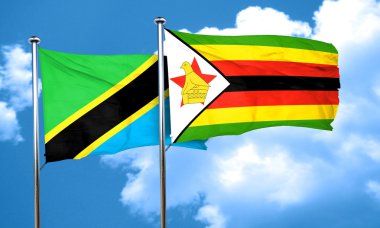 Zimbabwe bayrağı taşıyan Tanzanya bayrağı, 3 boyutlu.