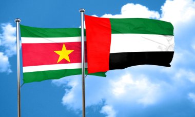 Surinam bayrak Birleşik Arap Emirlikleri bayrağı, 3d render ile