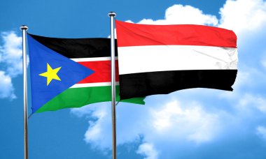 Yemen bayrak, 3d render ile Güney sudan bayrağı