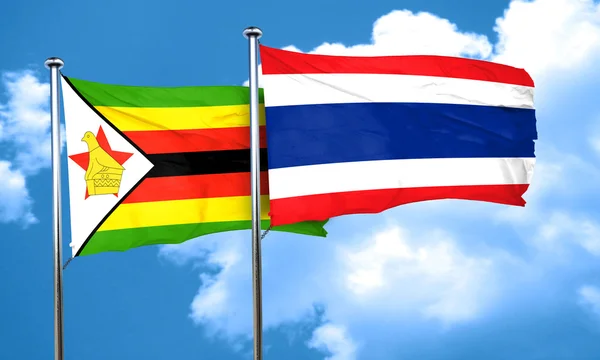 Zimbabwe flag with Thailand flag, 3D rendering
