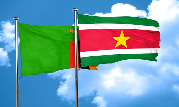 Zambia Vlag Met Surinaamse Vlag Weergave — Stockfoto