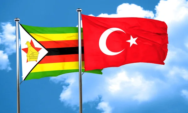 Zimbabwe flag with Turkey flag, 3D rendering