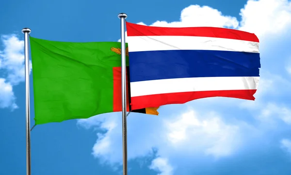 Zambia flag with Thailand flag, 3D rendering