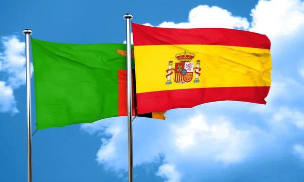 Bandera Zambia Con Bandera España Renderizado — Foto de Stock