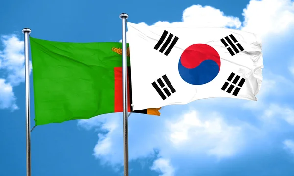 Zambia Flag South Korea Flag Rendering — 스톡 사진