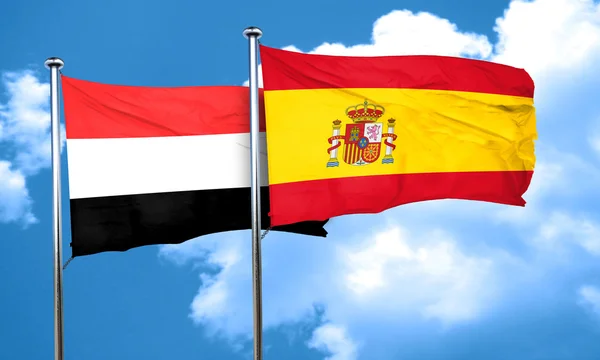 Yemen flag with Spain flag, 3D rendering