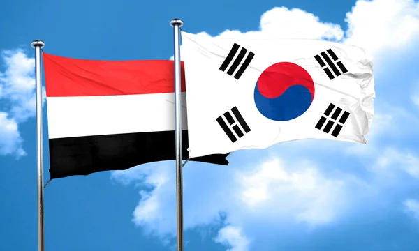 Yemen Flag South Korea Flag Rendering — 스톡 사진