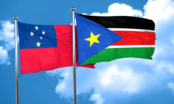 Samoa Vlajka Vlajkou Jižního Súdánu Vykreslování — Stock fotografie