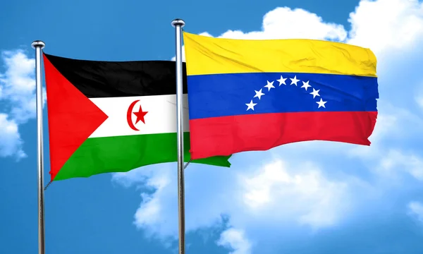 Western sahara flag with Venezuela flag, 3D rendering