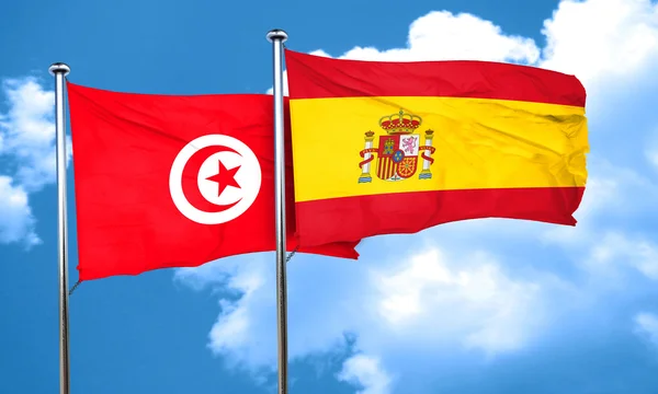 Tunesia Flag Spain Flag Rendering — Stock Photo, Image