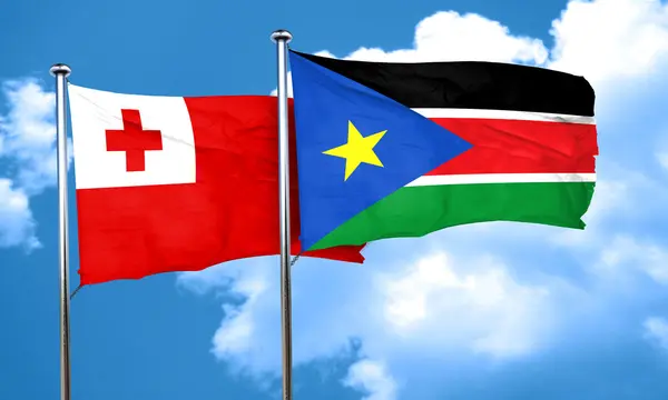 Tonga Vlajka Vlajkou Jižního Súdánu Vykreslování — Stock fotografie