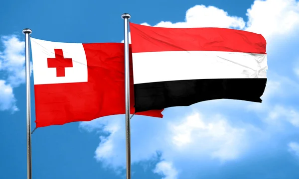 Bandiera Tonga Con Bandiera Yemen Rendering — Foto Stock