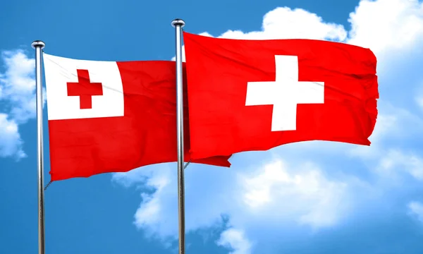 Tonga Flagge Mit Schweizer Flagge Darstellung — Stockfoto