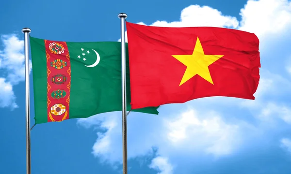 Vlag Van Turkmenistan Met Vietnam Vlag Rendering — Stockfoto