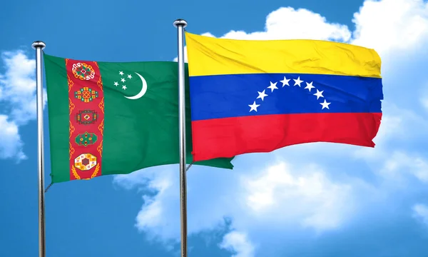 Turkmenistan flag with Venezuela flag, 3D rendering