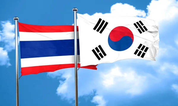 Thailand Flag South Korea Flag Rendering — 스톡 사진