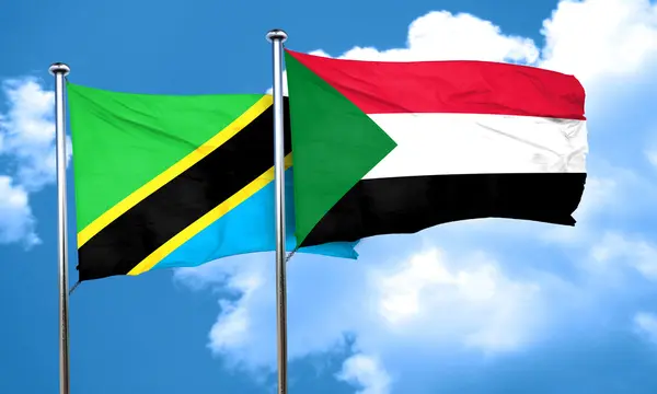 Drapelul Tanzaniei Steagul Sudanului Redare — Fotografie, imagine de stoc