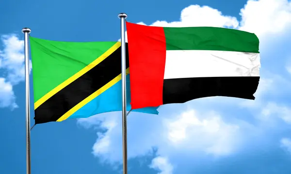 Drapel Tanzanian Steag Emiratele Arabe Unite Redare — Fotografie, imagine de stoc