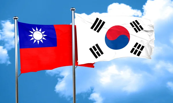 Taiwan Flag South Korea Flag Rendering — 스톡 사진