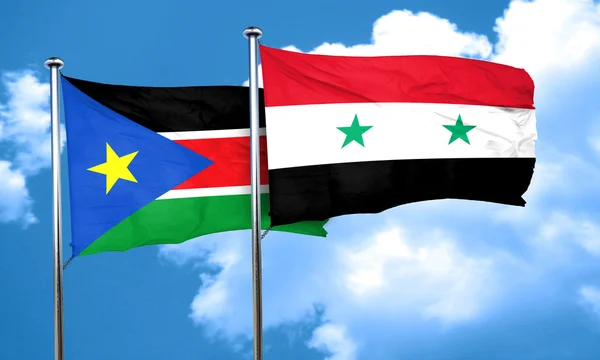 Vlajka Jižního Súdánu Vlajky Sýrií Vykreslování — Stock fotografie