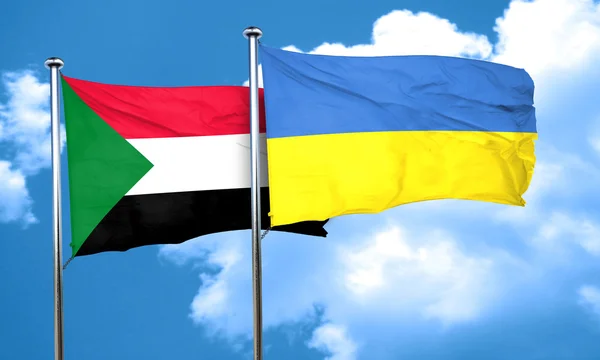 Sudan flag with Ukraine flag, 3D rendering