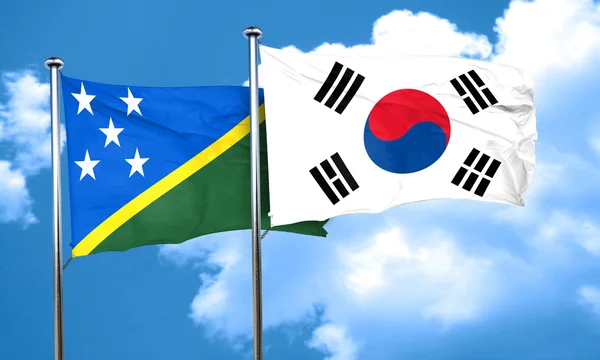 Solomon Islands Flag South Korea Flag Rendering — 스톡 사진