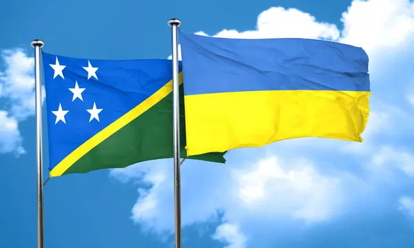 Bandera Las Islas Salomón Con Bandera Ucrania Representación — Foto de Stock