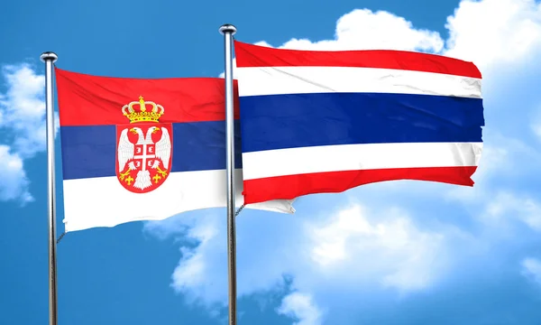 Serbia flag with Thailand flag, 3D rendering