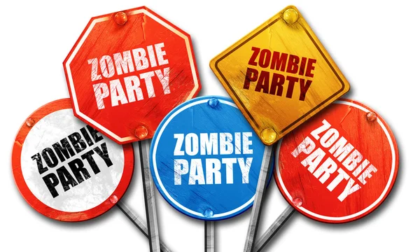 Zombie-Party, 3D-Darstellung, Straßenschilder — Stockfoto