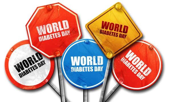 Dia mundial do diabetes, renderização 3D, sinais de rua — Fotografia de Stock