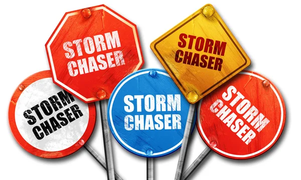 Storm chaser, 3D rendering, street signs — Stock Photo, Image