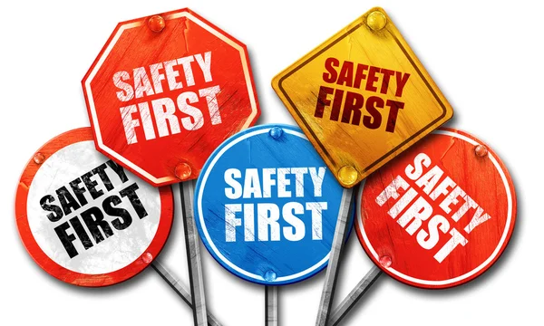 Safety first, 3D rendering, street signs — Stock Photo, Image