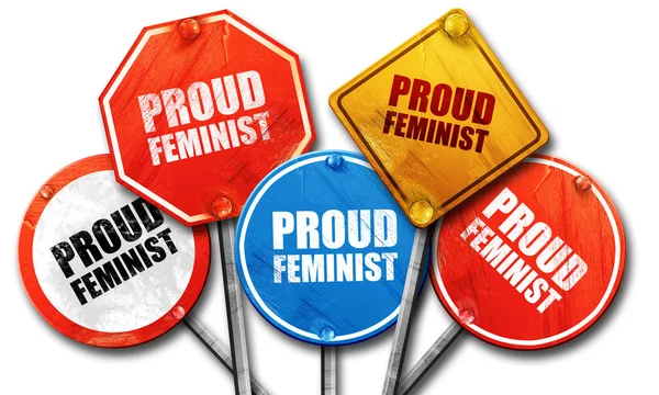 誇りに思っているフェミニスト、3 d レンダリング、道路標識 — ストック写真