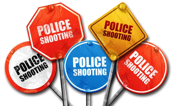Police shooting, 3D rendering, street signs — Stock Photo, Image
