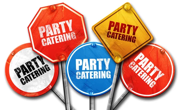 Catering para fiestas, representación 3D, letreros callejeros — Foto de Stock