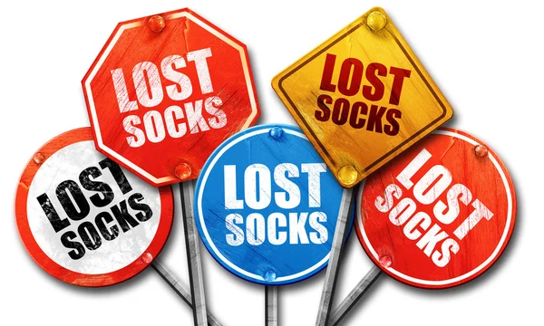 Lost socks, 3D rendering, street signs — Stock Photo, Image
