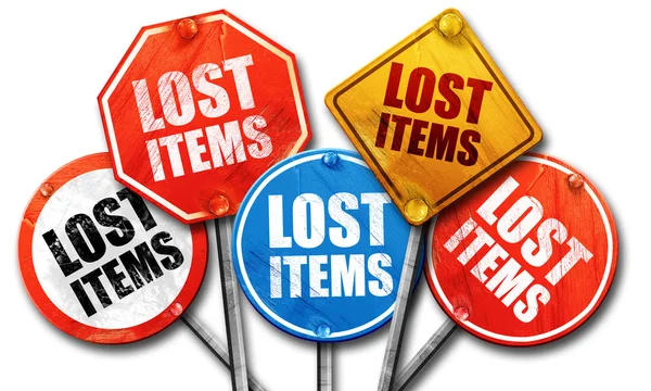 Lost items, 3D rendering, street signs — Stock Photo, Image