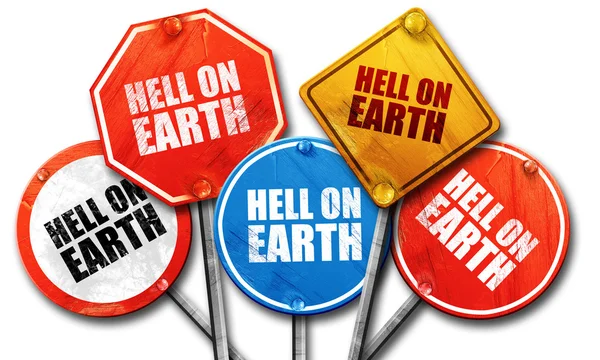 Hell on earth, 3D rendering, street signs — Stock Photo, Image