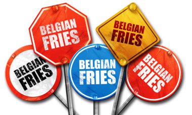 Belçika patates kızartması, 3d render, sokak işaretleri