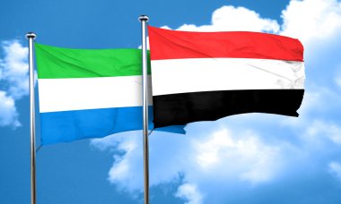 Sierra Leone bayrak Yemen bayrak, 3d render ile