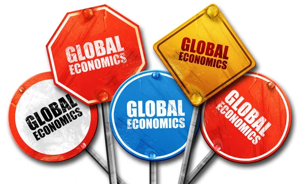 Globale economie, 3D-rendering, straatnaamborden — Stockfoto