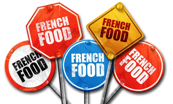 Comida francesa, representación 3D, letreros callejeros —  Fotos de Stock