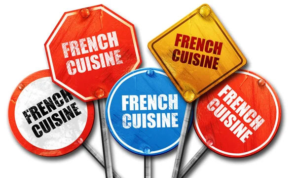 French cuisine, 3D rendering, street signs — Stock Photo, Image